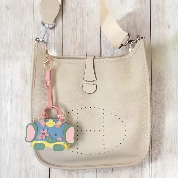 Elephant Key Ring Bag Decoration Leather Zip Coin purse With Crossbody Chain